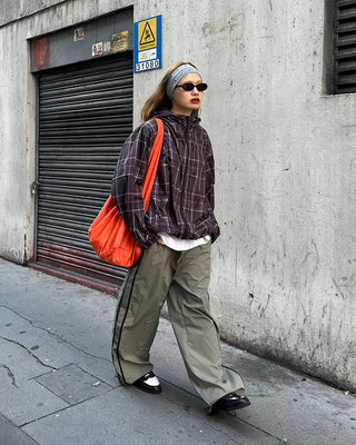 Unisex two-tone wide-leg elastic waist pants