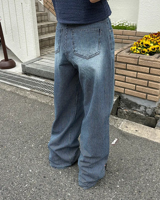 Striped denim wide-leg pants