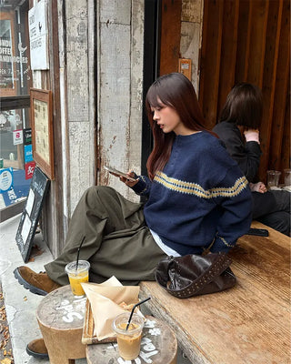 (Unisex) Jacquard Henley Neck Knit