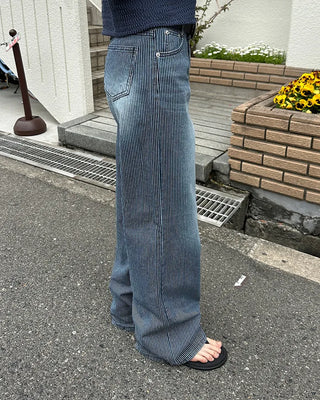 Striped denim wide-leg pants