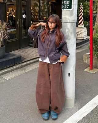 Drawstring high-neck zip-up jacket