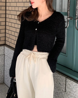 Shaggy knit crop cardigan