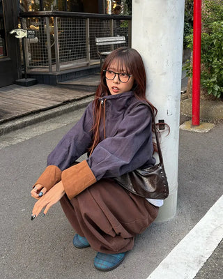 Drawstring high-neck zip-up jacket