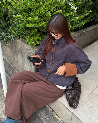 Drawstring high-neck zip-up jacket