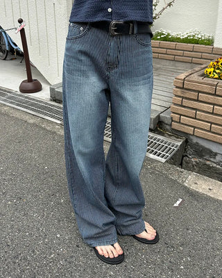 Striped denim wide-leg pants