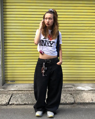 Patch button hem side outseam cotton pants