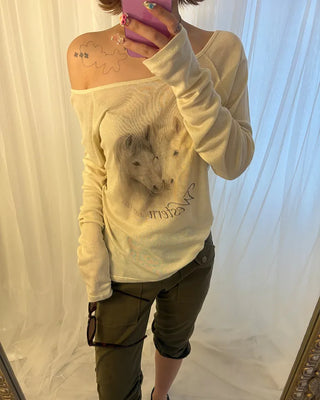 Double Horse Raglan Shoulder Long T-Shirt