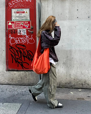 Unisex two-tone wide-leg elastic waist pants
