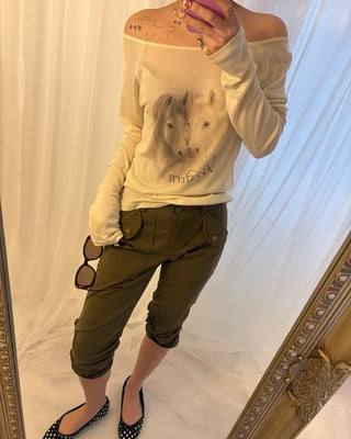 Double Horse Raglan Shoulder Long T-Shirt