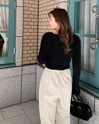 Shaggy knit crop cardigan