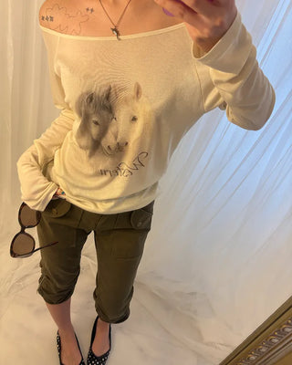 Double Horse Raglan Shoulder Long T-Shirt