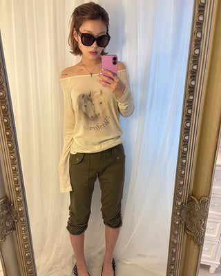 Double Horse Raglan Shoulder Long T-Shirt