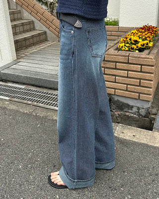 Striped denim wide-leg pants
