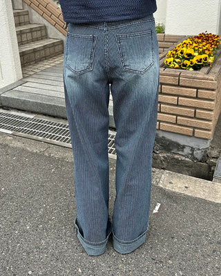 Striped denim wide-leg pants