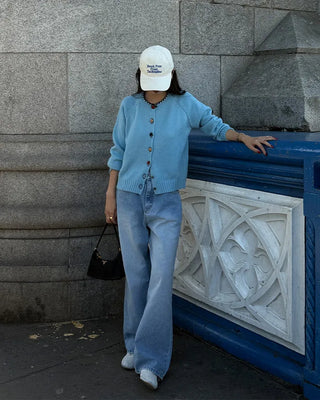 Washed straight denim pants