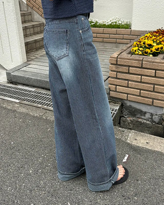 Striped denim wide-leg pants