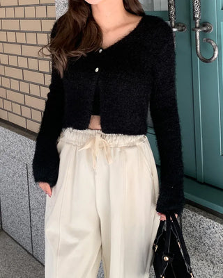 Shaggy knit crop cardigan