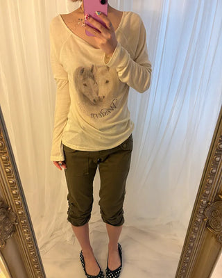 Double Horse Raglan Shoulder Long T-Shirt