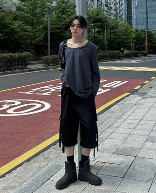 U-neck long-sleeved T-shirt