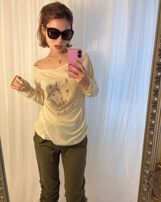 Double Horse Raglan Shoulder Long T-Shirt