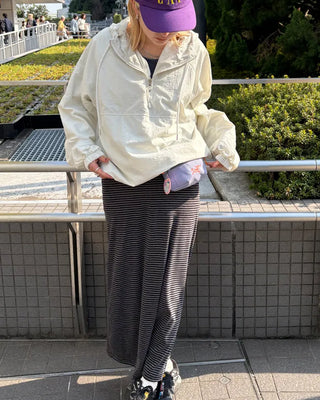 Wide-waist slim striped maxi skirt