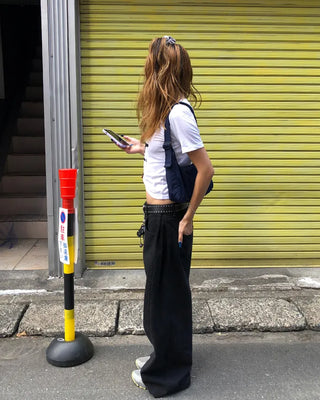 Patch button hem side outseam cotton pants