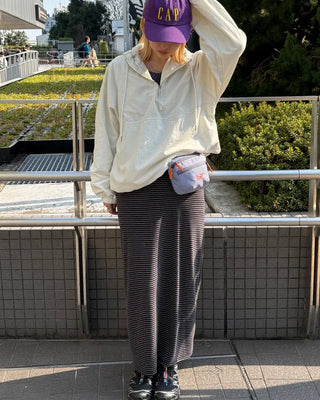 Wide-waist slim striped maxi skirt