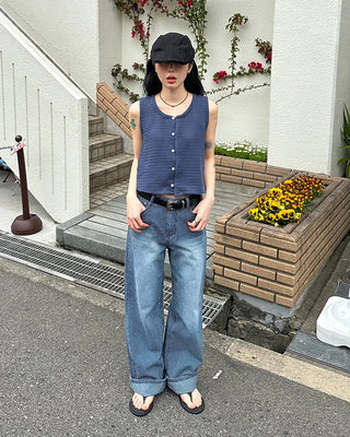 Striped denim wide-leg pants