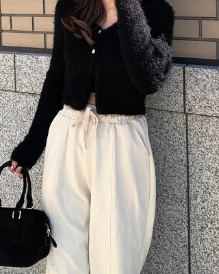 Plain elastic waist sweatpants