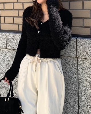 Shaggy knit crop cardigan
