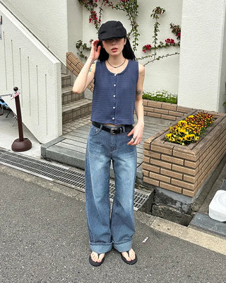 Striped denim wide-leg pants