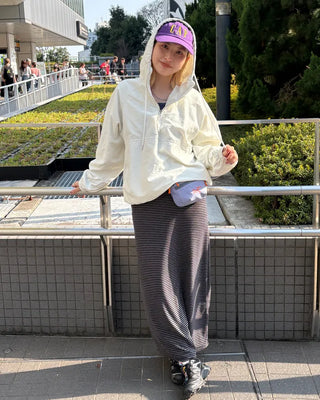 Melange-lined nylon hooded anorak