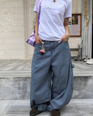Pencil stripe balloon carpenter pants