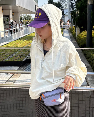 Melange-lined nylon hooded anorak