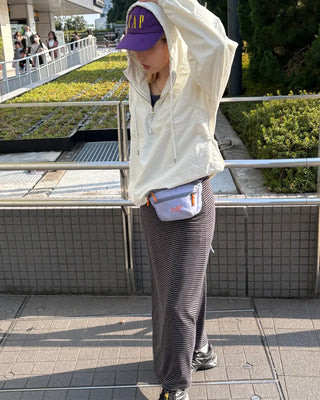 Wide-waist slim striped maxi skirt