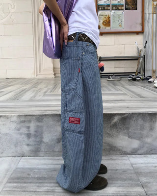 Pencil stripe balloon carpenter pants