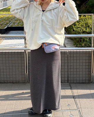 Wide-waist slim striped maxi skirt