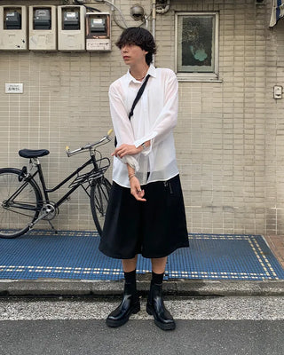 Pleated sheer long-sleeved shirt