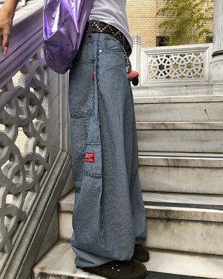 Pencil stripe balloon carpenter pants