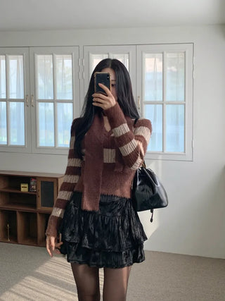 [2 colors] Velour tiered skirt