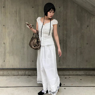 Frilled lace long skirt