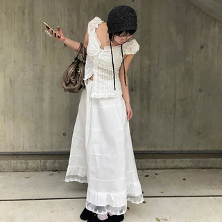 Frilled lace long skirt