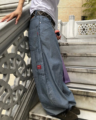Pencil stripe balloon carpenter pants