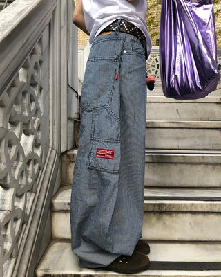 Pencil stripe balloon carpenter pants