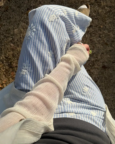 Flower Stitch Stripe Fringe Drawstring Pants