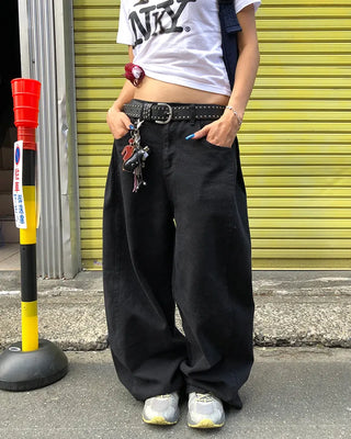 Patch button hem side outseam cotton pants