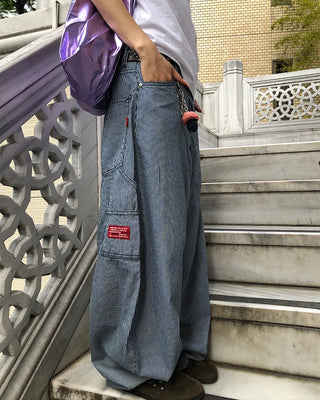 Pencil stripe balloon carpenter pants