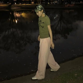 Summer nylon elastic waist pants