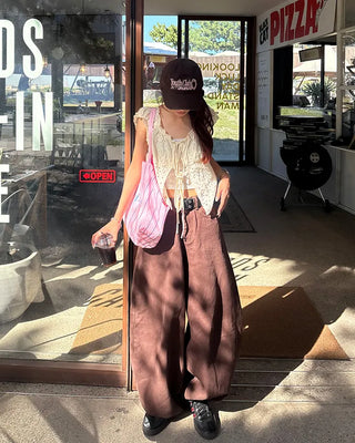 (Unisex) Brown Cotton Balloon Pants