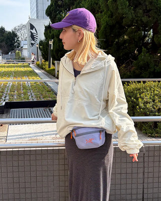 Melange-lined nylon hooded anorak